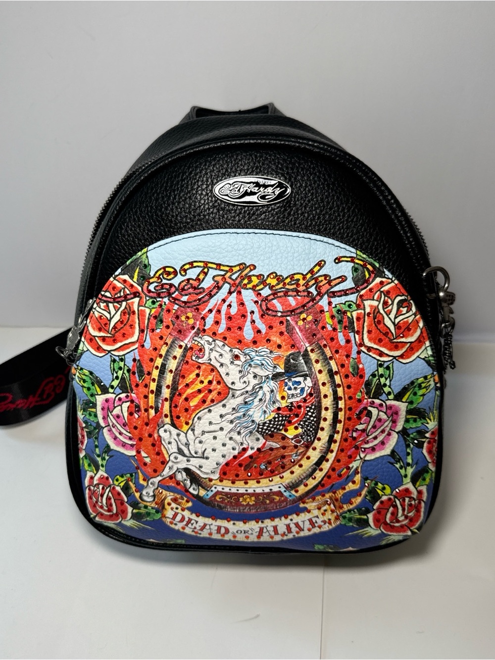 Ed Hardy Mini Backpack Skull Horse Dead Or Alive Tattoo Print Bag NWT